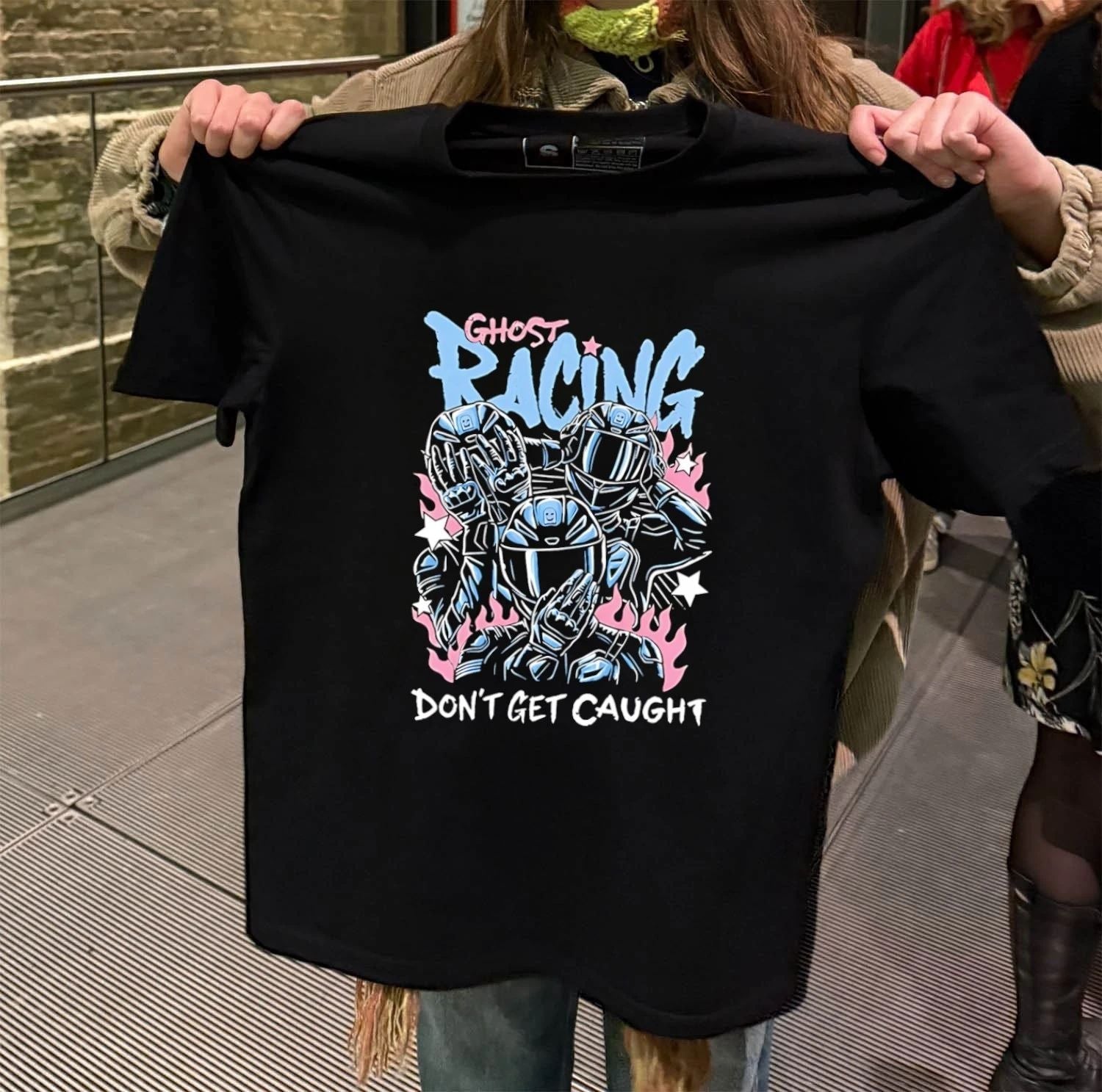 Ghost Racing Don't Get Caught Bikers Helmet - Adult & Kids T-Shirts, Sweatshirts & Hoodies apparel design preview 2