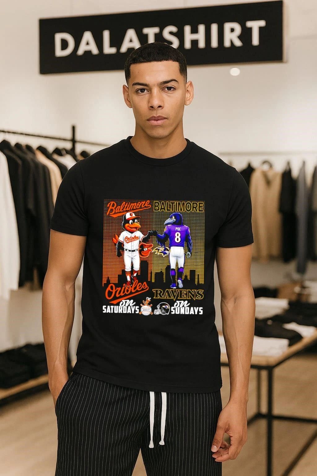 Baltimore Orioles on Saturdays Ravens Sundays Mascots - Adult & Kids T-Shirts, Sweatshirts & Hoodies apparel design preview 1