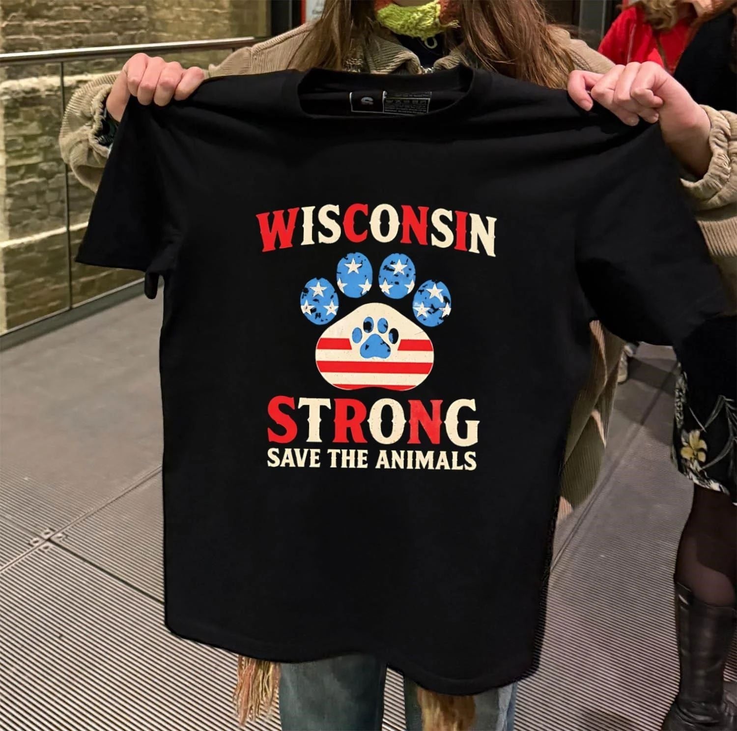 Wisconsin Strong Save The Animals USA Flag - Adult & Kids T-Shirts, Sweatshirts & Hoodies apparel design preview 2
