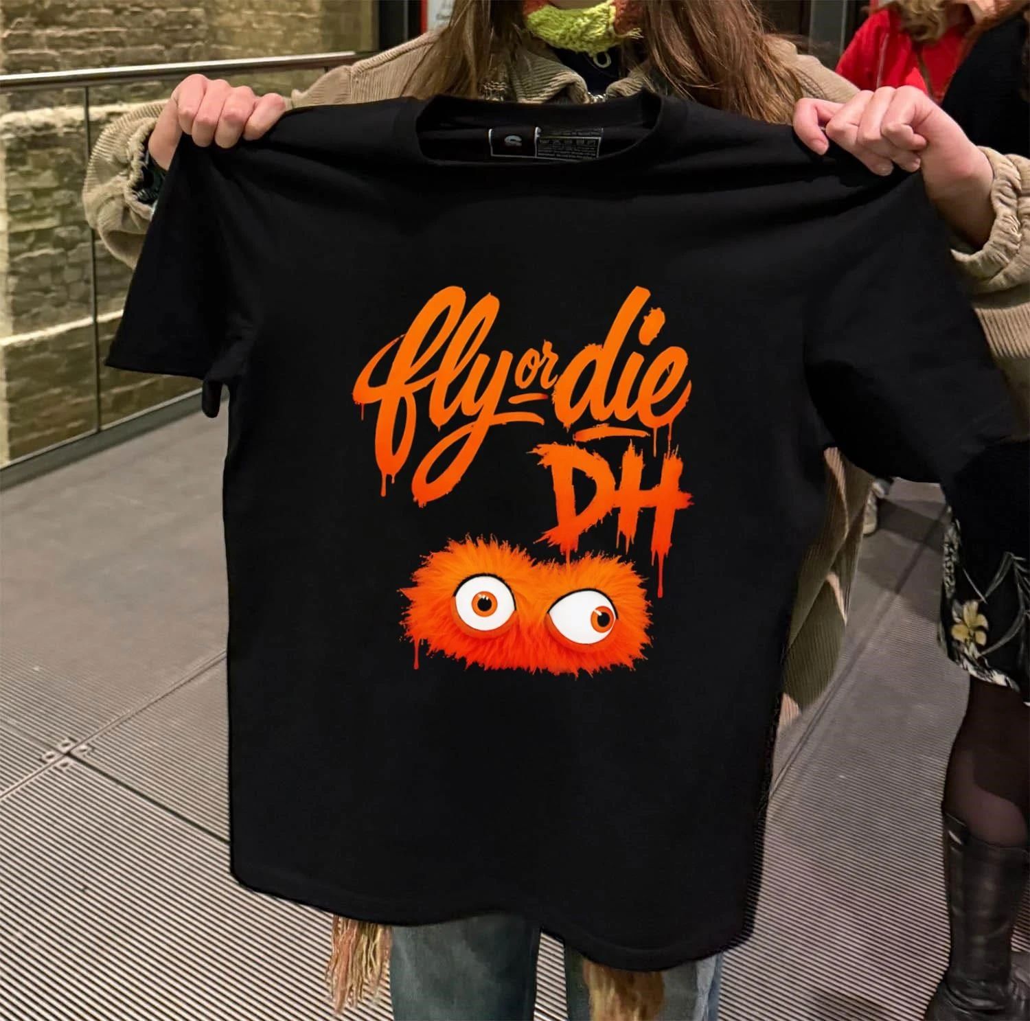 Fly Or Die DH Orange Furry Monster Eyes - Adult & Kids T-Shirts, Sweatshirts & Hoodies apparel design preview 2