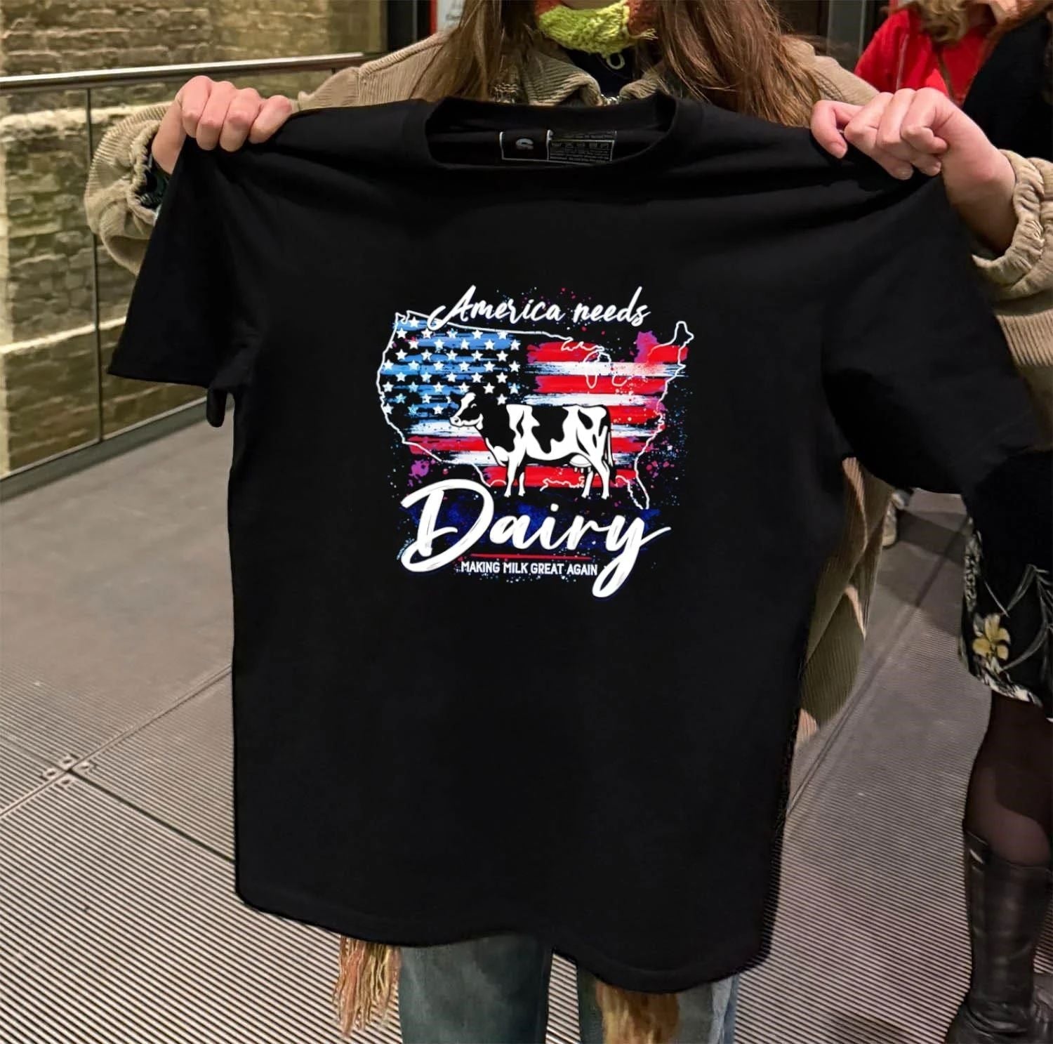 America Needs Dairy Making Milk Great Again Cow Flag - Adult & Kids T-Shirts, Sweatshirts & Hoodies apparel design preview 2