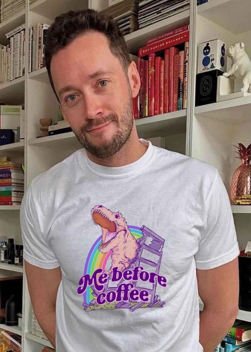 Me Before Coffee Roaring T-Rex - Adult & Kids T-Shirts, Sweatshirts & Hoodies apparel design preview 2