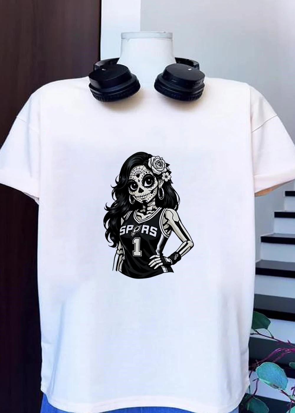 Spurs 1 Sugar Skull Skeleton Girl Basketball - Adult & Kids T-Shirts, Sweatshirts & Hoodies apparel design preview 1