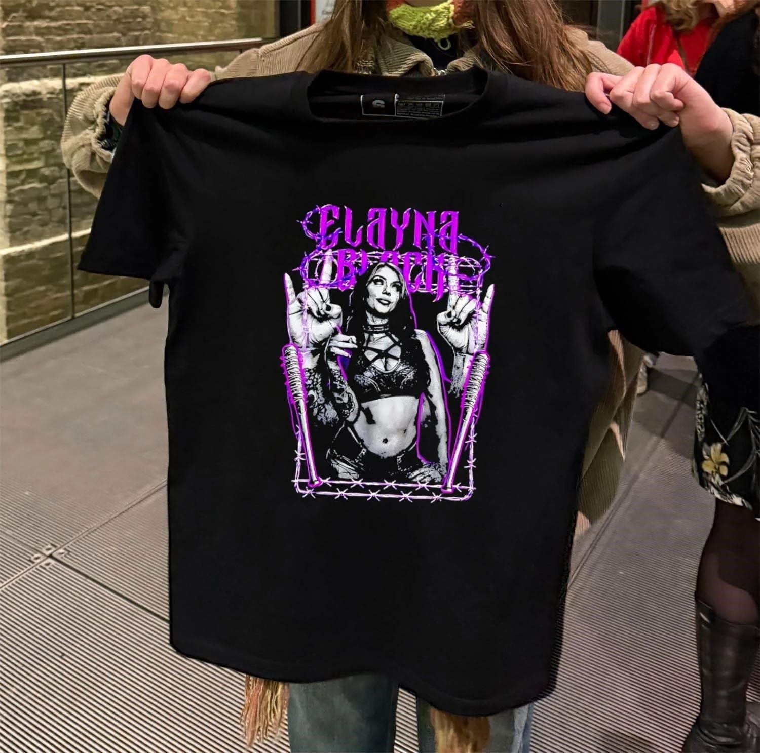 Elayna Black Female Wrestler Barbed Wire Baseball Bat - Adult & Kids T-Shirts, Sweatshirts & Hoodies apparel design preview 2