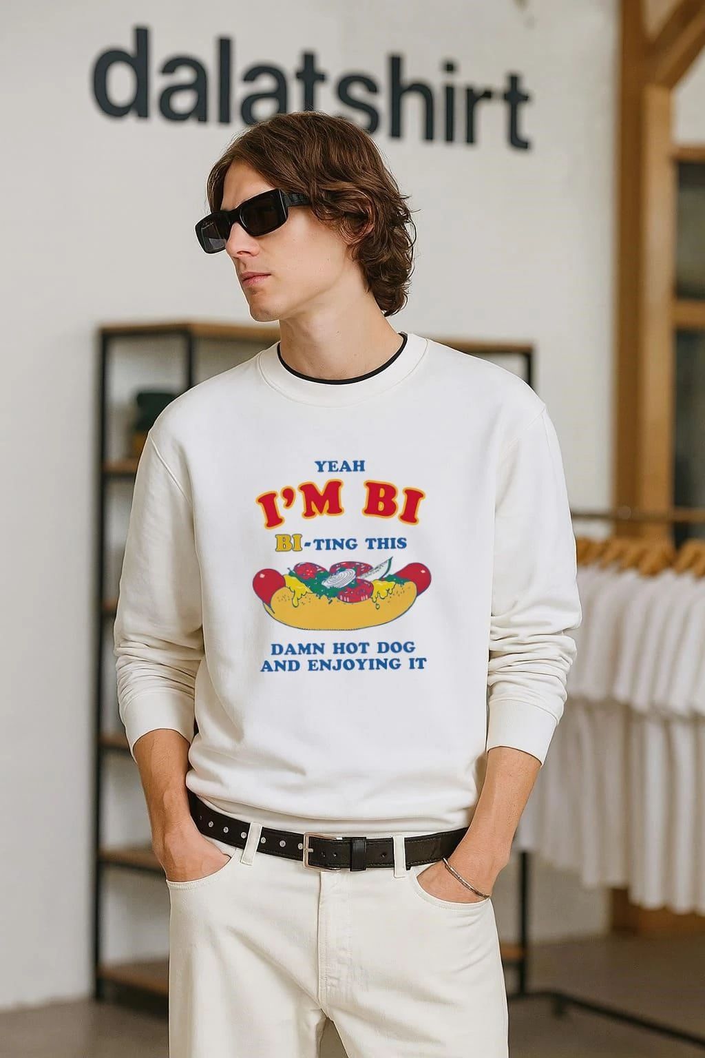 Yeah I'm Bi Bi-ting This Damn Hot Dog And Enjoying It - Adult & Kids T-Shirts, Sweatshirts & Hoodies apparel design preview 2