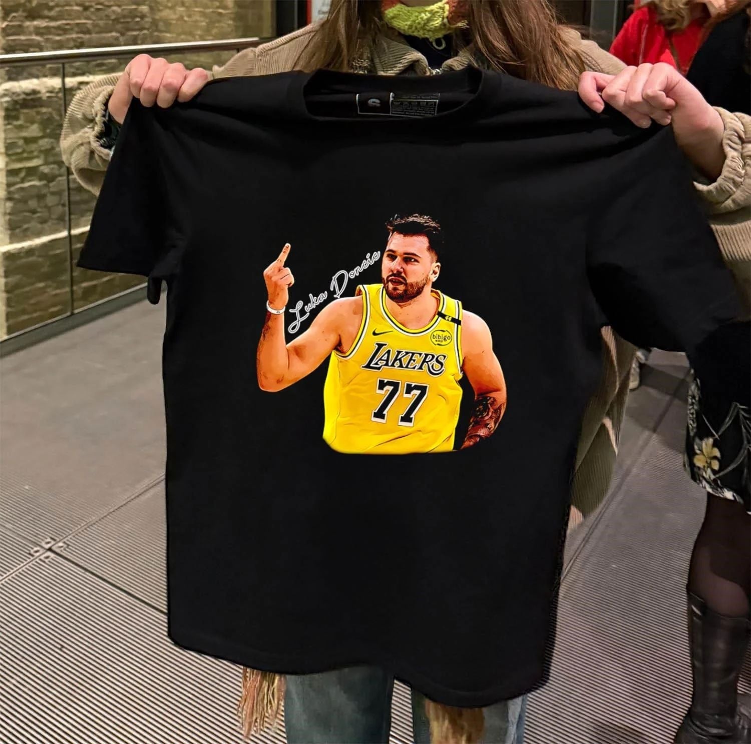 Luka Doncic Lakers 77 Middle Finger Gesture - Adult & Kids T-Shirts, Sweatshirts & Hoodies apparel design preview 2