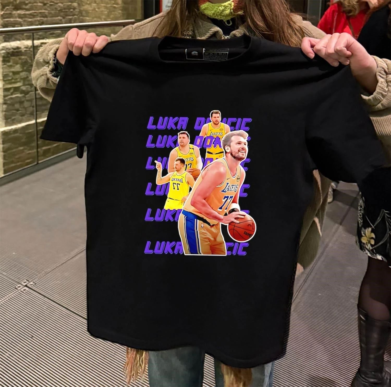Luka Doncic Lakers 77 Action Shot Multiple Pose - Adult & Kids T-Shirts, Sweatshirts & Hoodies apparel design preview 2
