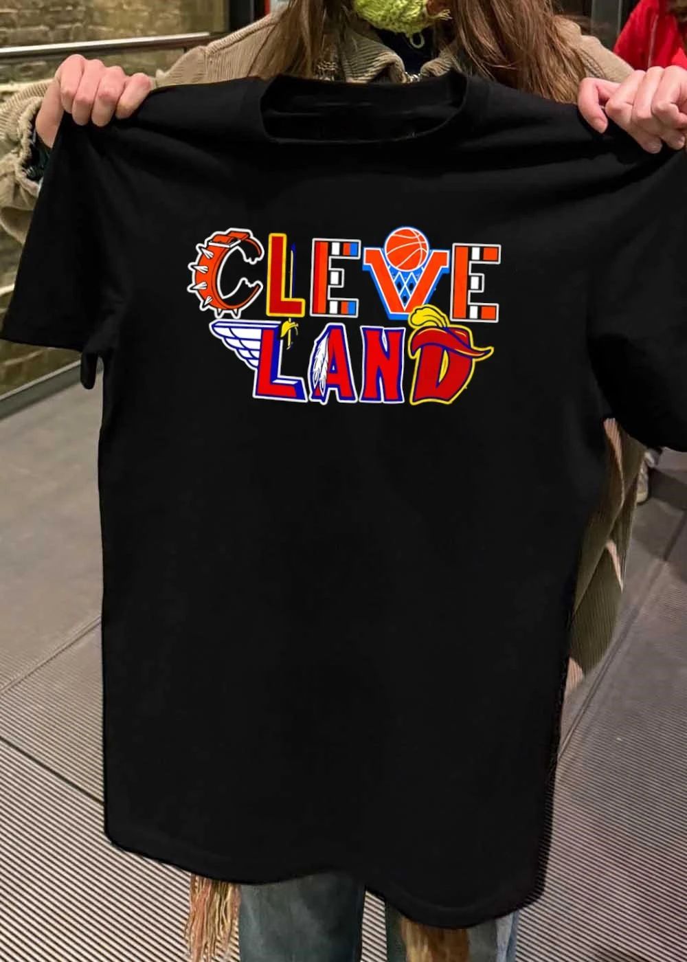 Cleveland Land Basketball Typography Multi - Adult & Kids T-Shirts, Sweatshirts & Hoodies apparel design preview 2