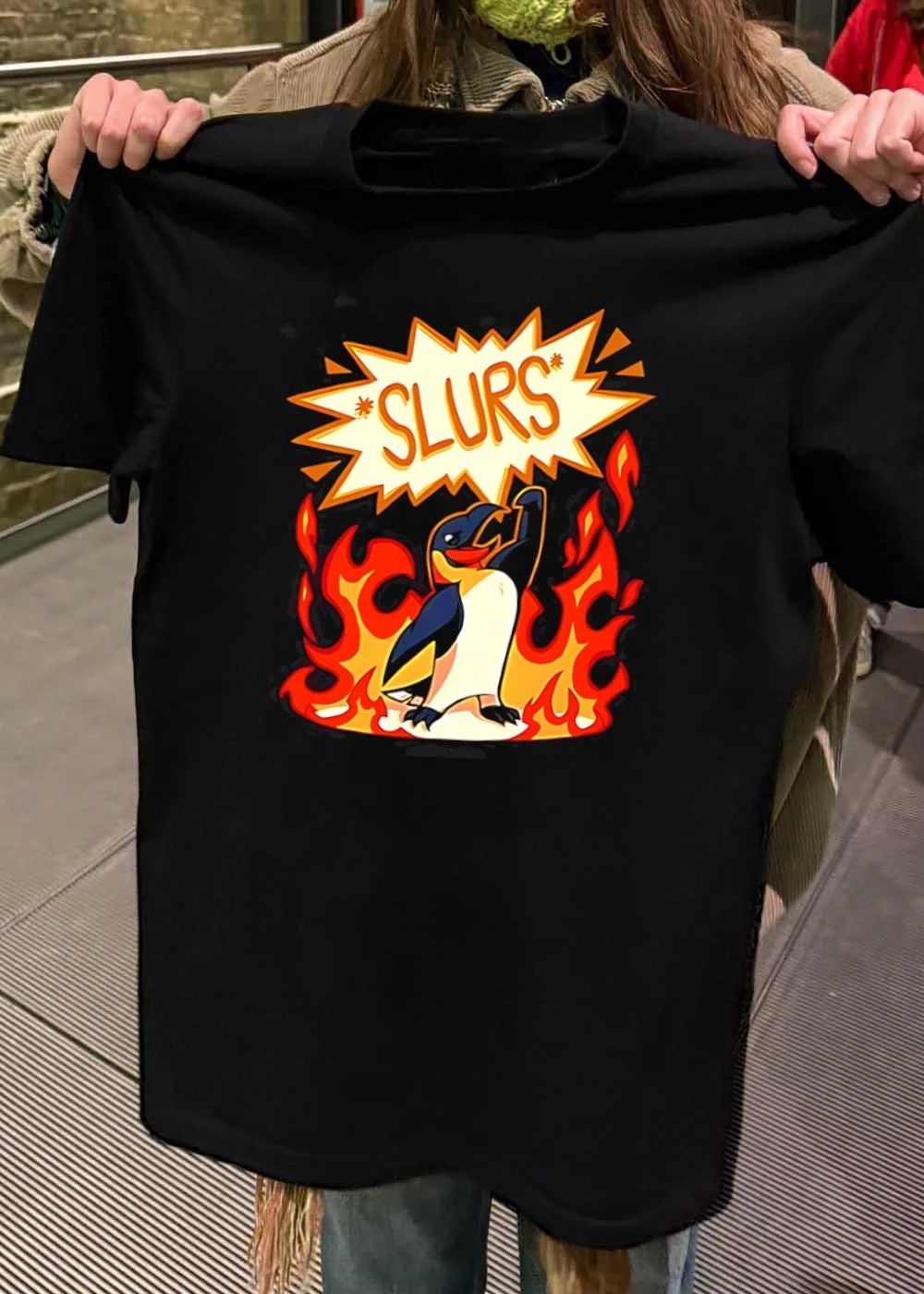 Slurs Angry Cartoon Penguin In Fire Comic Meme - Adult & Kids T-Shirts, Sweatshirts & Hoodies apparel design preview 2