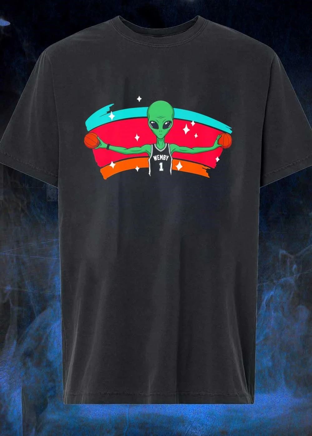 Wemby 1 Alien Basketball Jersey Cartoon - Adult & Kids T-Shirts, Sweatshirts & Hoodies apparel design preview 1