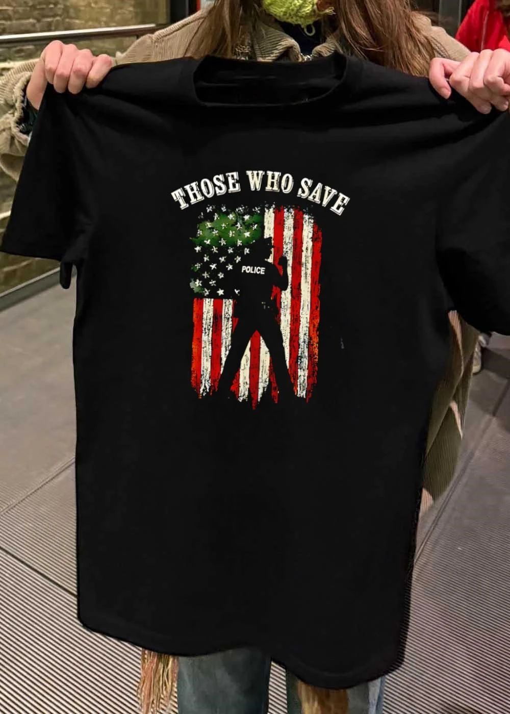 Those Who Save Police Silhouette American Flag - Adult & Kids T-Shirts, Sweatshirts & Hoodies apparel design preview 2