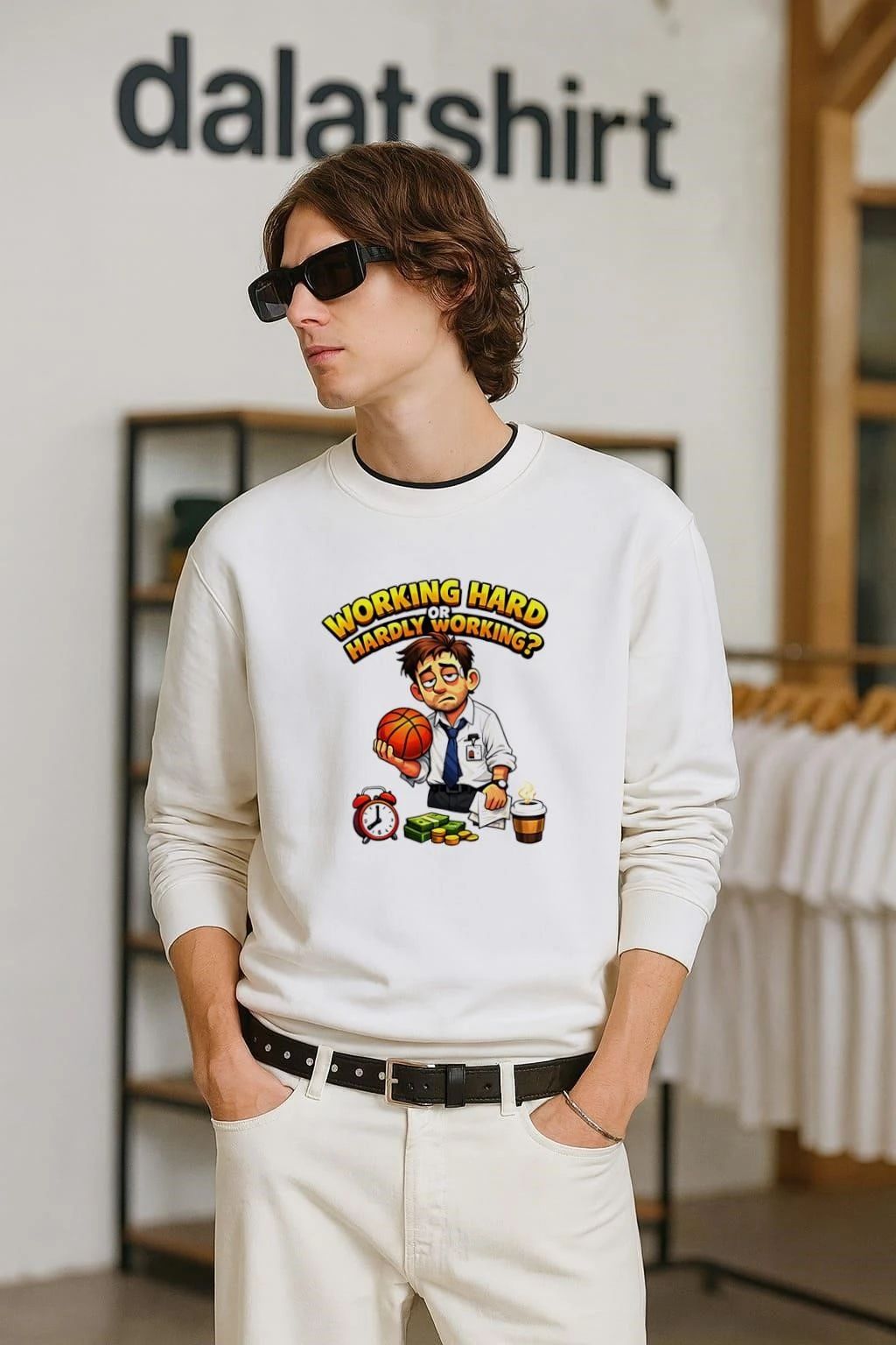 Working Hard Or Hardly Tired Office Man Basketball - Adult & Kids T-Shirts, Sweatshirts & Hoodies apparel design preview 2
