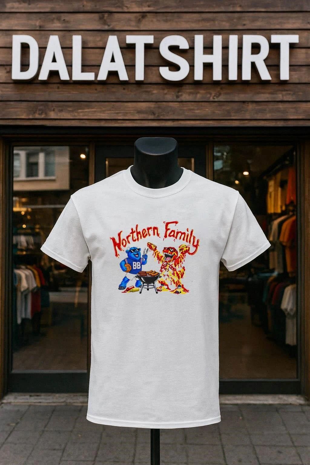 Northern Family Buffalo And Dinosaur Grilling - Adult & Kids T-Shirts, Sweatshirts & Hoodies apparel design preview 1