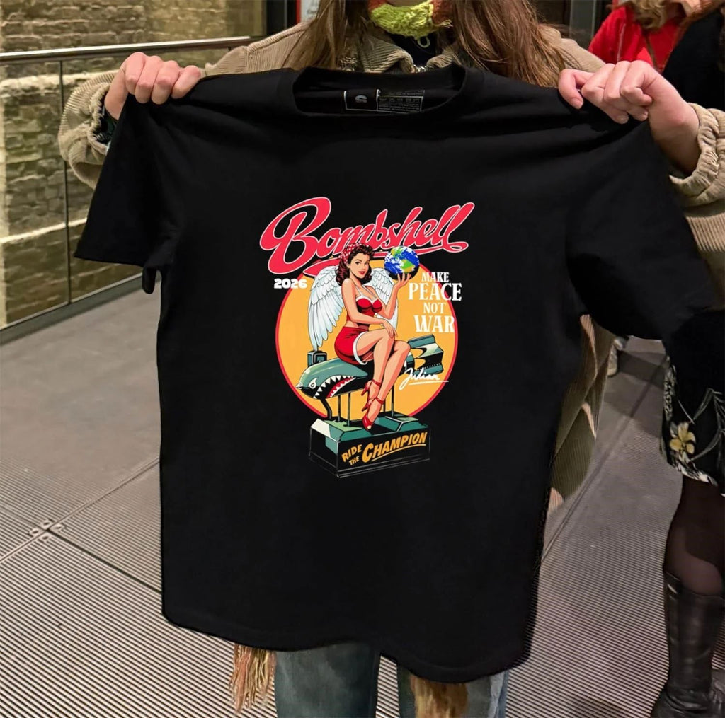 Bombshell 2026 make peace not war ride the champion - Adult & Kids T-Shirts, Sweatshirts & Hoodies apparel design preview 2