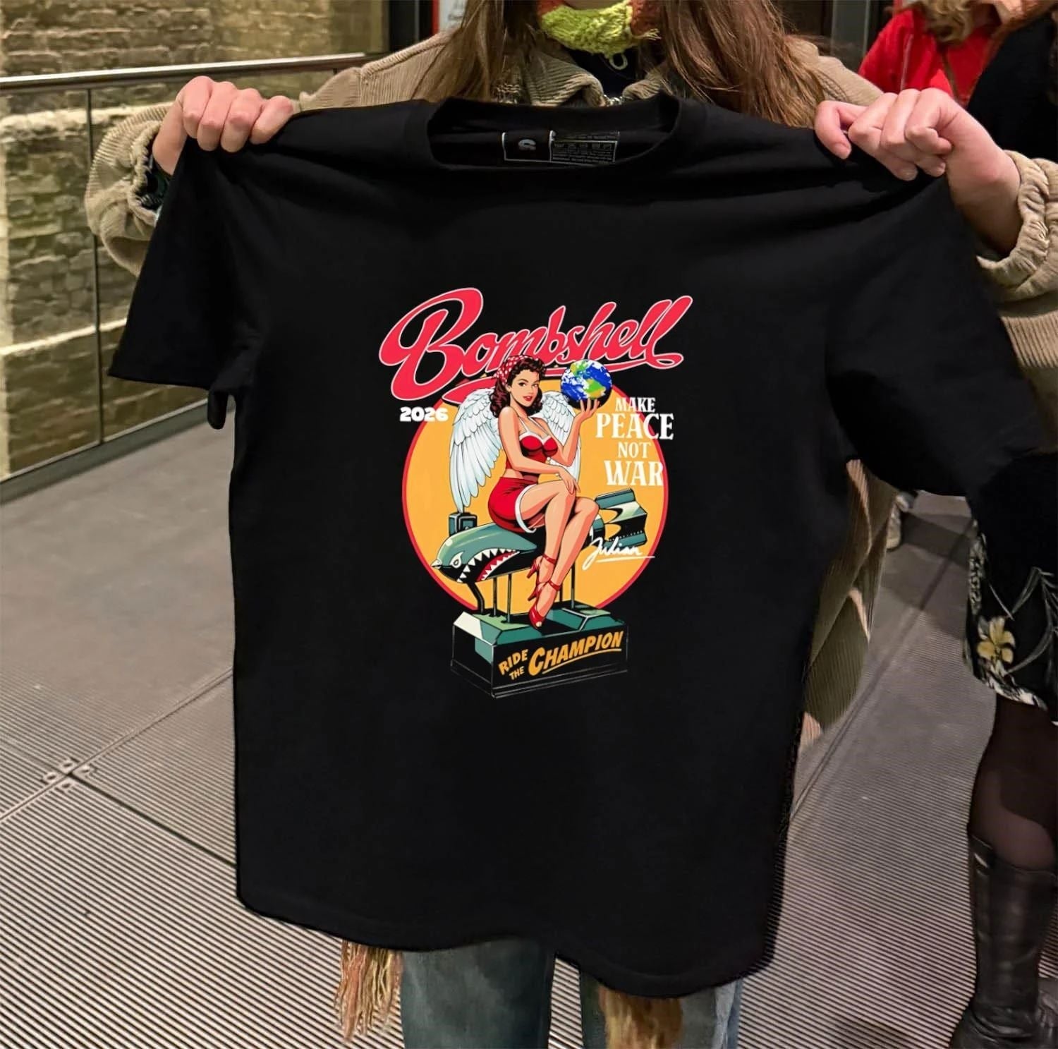 Bombshell 2026 make peace not war ride the champion - Adult & Kids T-Shirts, Sweatshirts & Hoodies apparel design preview 2