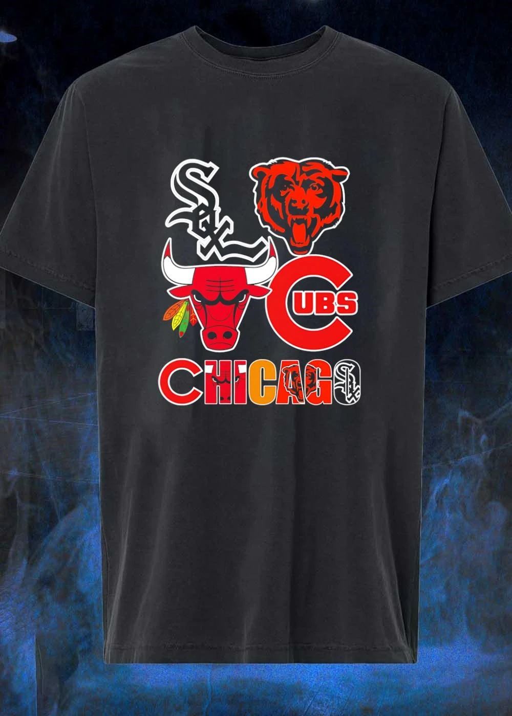 Chicago Sports Team Logos With City Wordmark - Adult & Kids T-Shirts, Sweatshirts & Hoodies apparel design preview 1