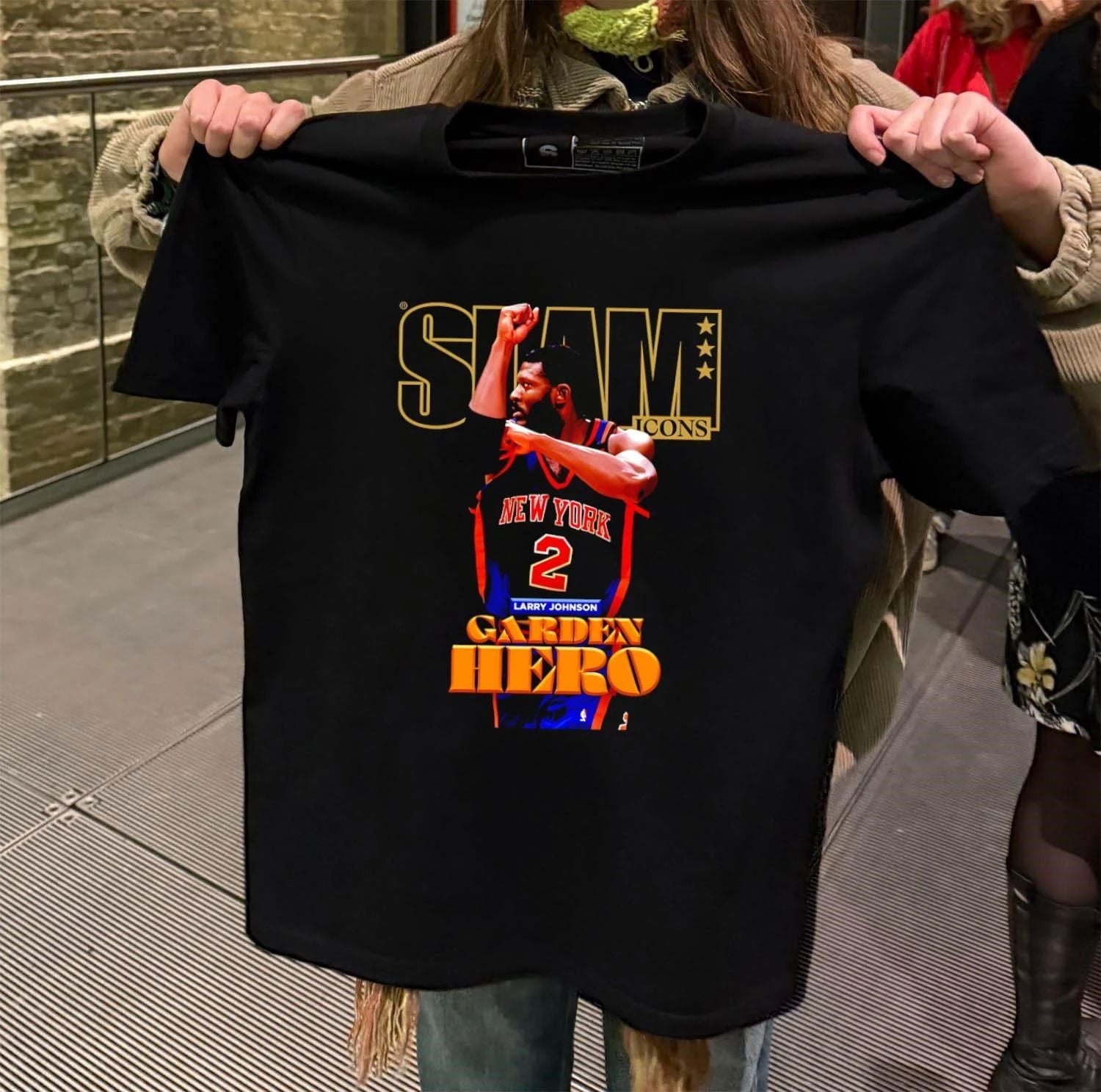 SLAM ICONS Larry Johnson Garden Hero New York 2 - Adult & Kids T-Shirts, Sweatshirts & Hoodies apparel design preview 2