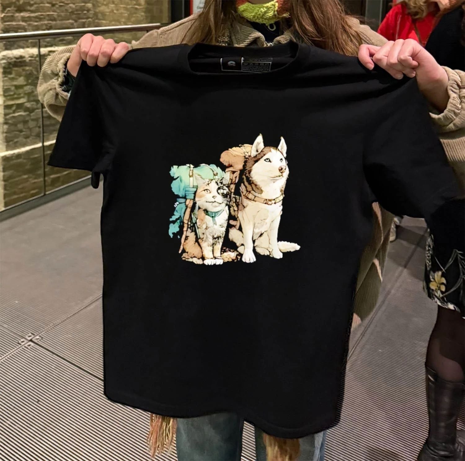 Hiking Cat And Husky Dog With Backpacks - Adult & Kids T-Shirts, Sweatshirts & Hoodies apparel design preview 2