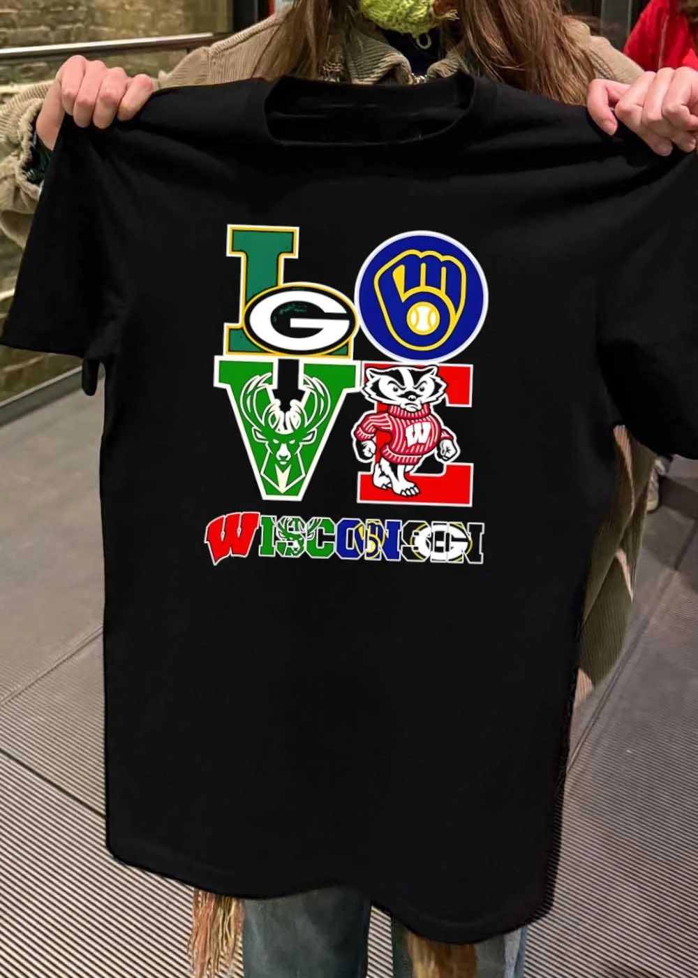 Love Wisconsin Green Bay Packers Brewers Bucks - Adult & Kids T-Shirts, Sweatshirts & Hoodies apparel design preview 2
