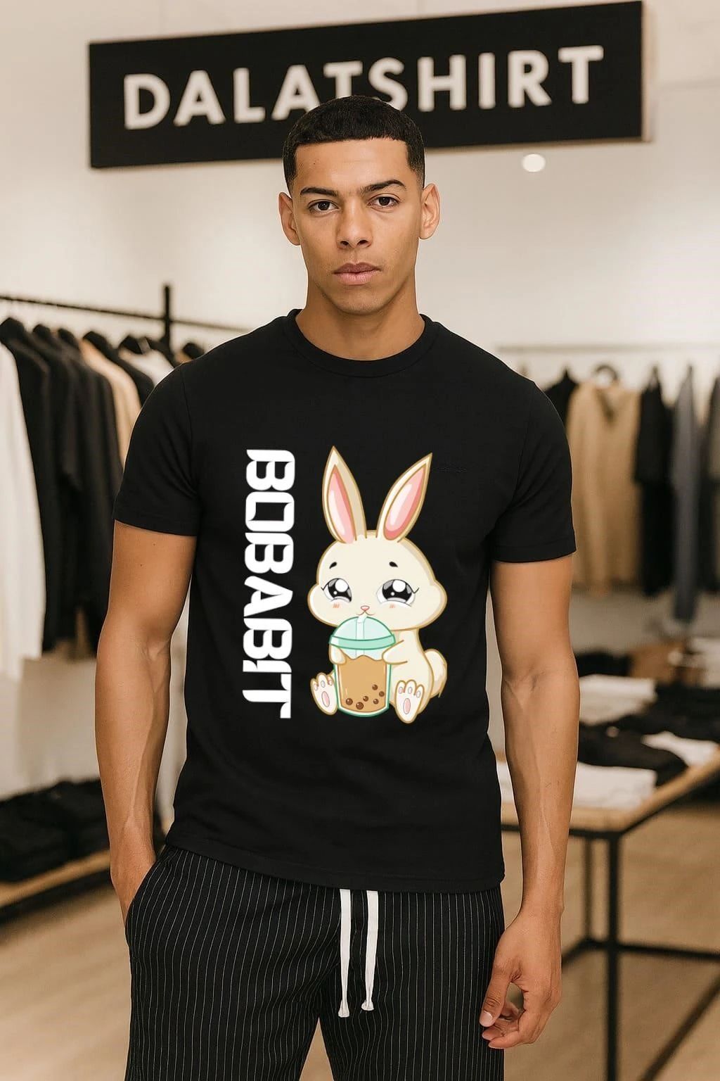 Bobabbit Bunny Drinking Boba Tea - Adult & Kids T-Shirts, Sweatshirts & Hoodies apparel design preview 1