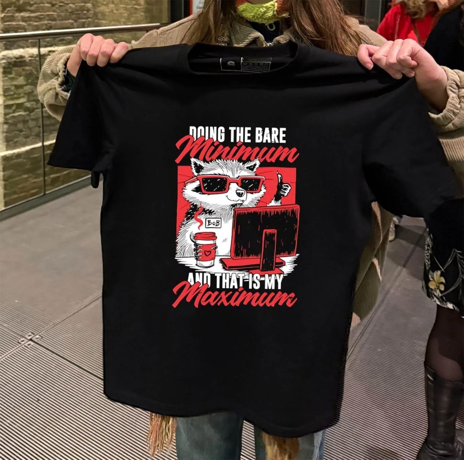 Doing The Bare Minimum Raccoon Bob Sunglasses Coffee - Adult & Kids T-Shirts, Sweatshirts & Hoodies apparel design preview 2