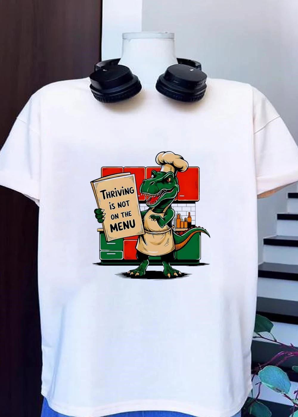 Thriving Is Not On The Menu Dinosaur Chef - Adult & Kids T-Shirts, Sweatshirts & Hoodies apparel design preview 1