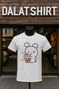 Winking Bunny Drinking Boba Tea Hearts - Adult & Kids T-Shirts, Sweatshirts & Hoodies apparel design preview 1