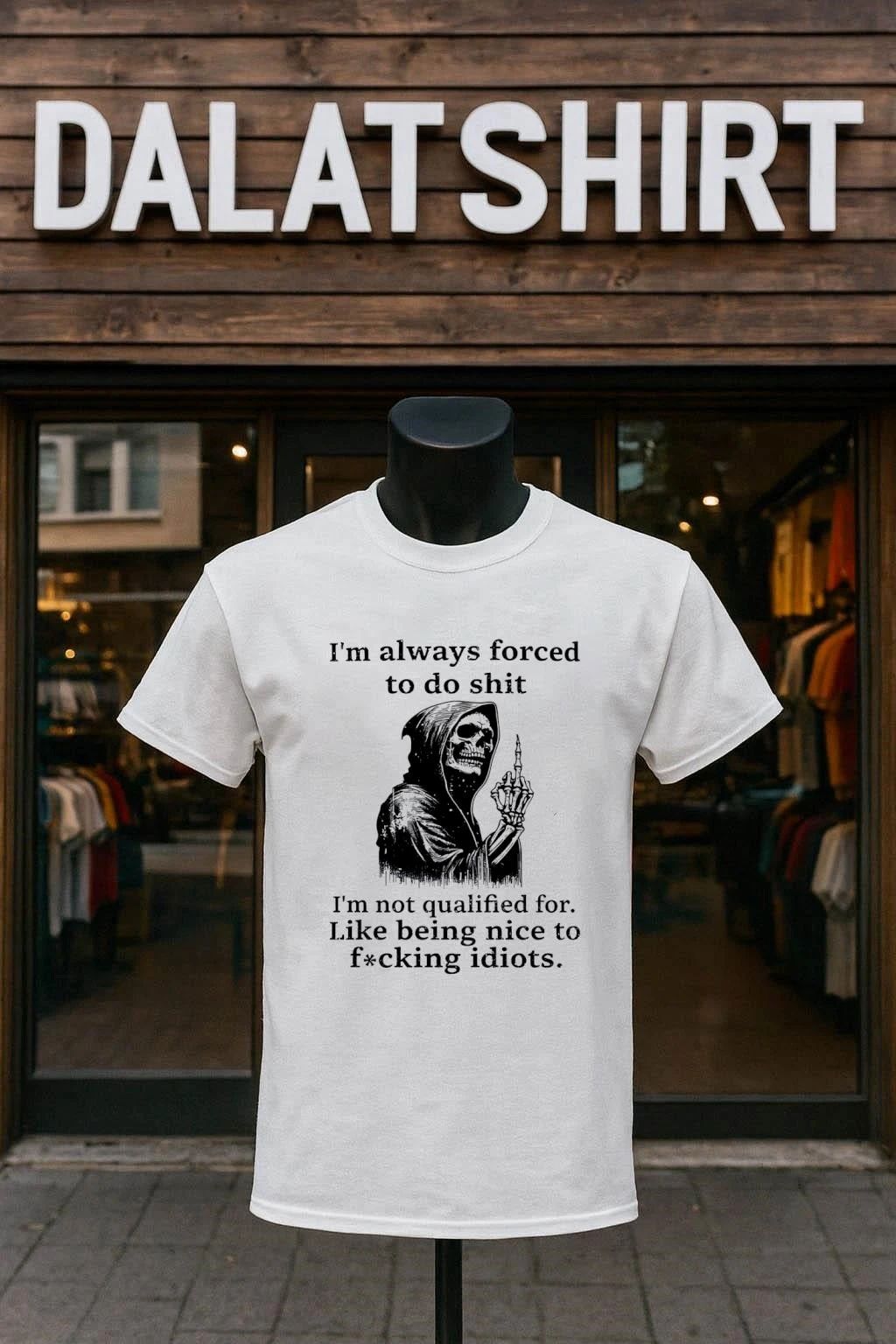 Skeleton Grim Reaper Forced To Be Nice Idiots - Adult & Kids T-Shirts, Sweatshirts & Hoodies apparel design preview 1