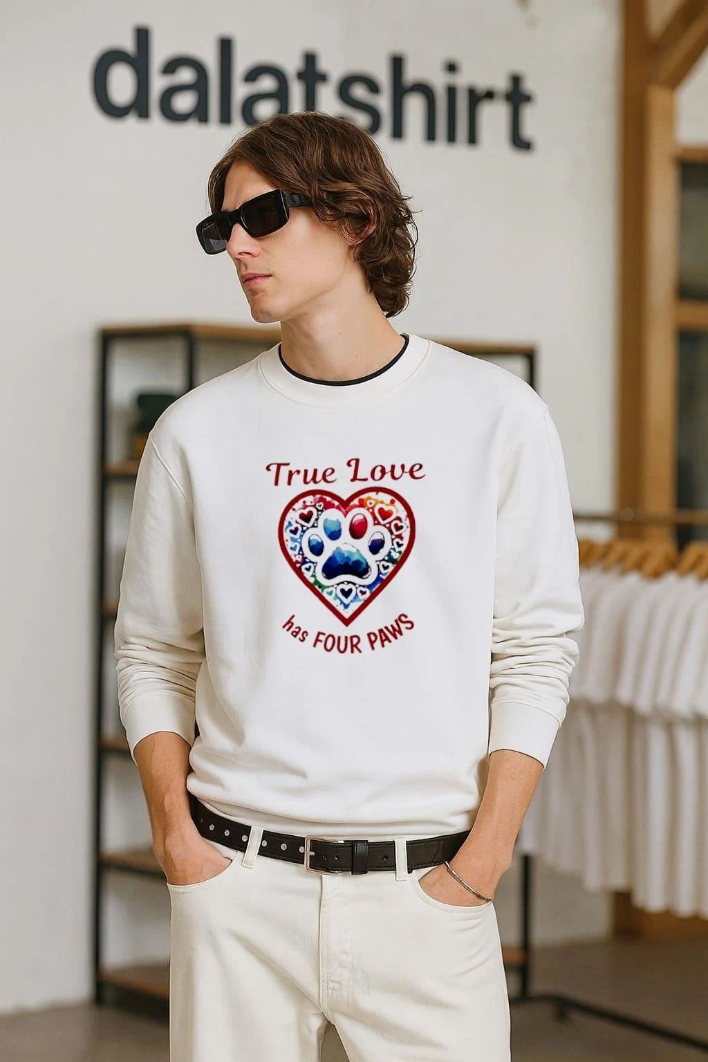 True Love has FOUR PAWS Dog Heart - Adult & Kids T-Shirts, Sweatshirts & Hoodies apparel design preview 2
