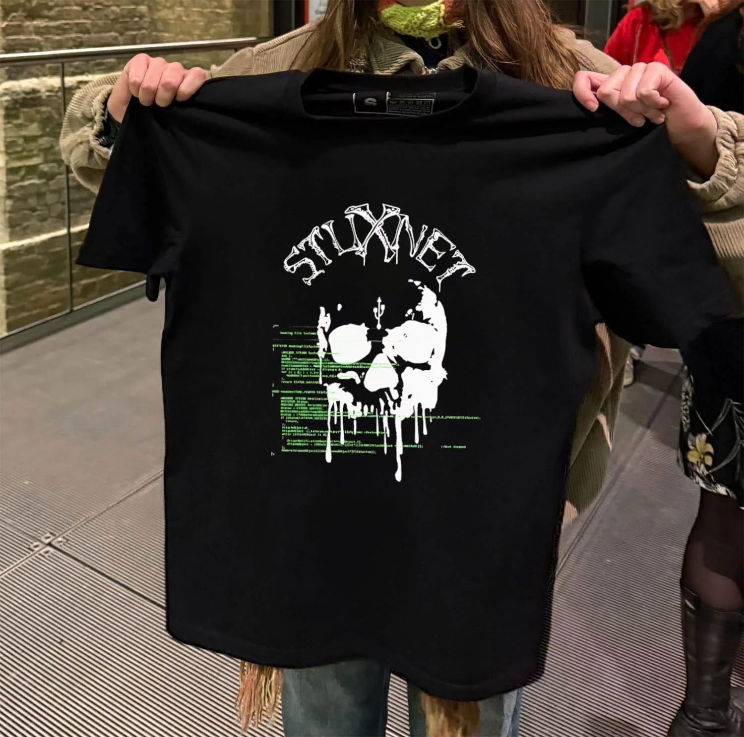 Stuxnet Virus Melting Skull and USB Symbol - Adult & Kids T-Shirts, Sweatshirts & Hoodies apparel design preview 2