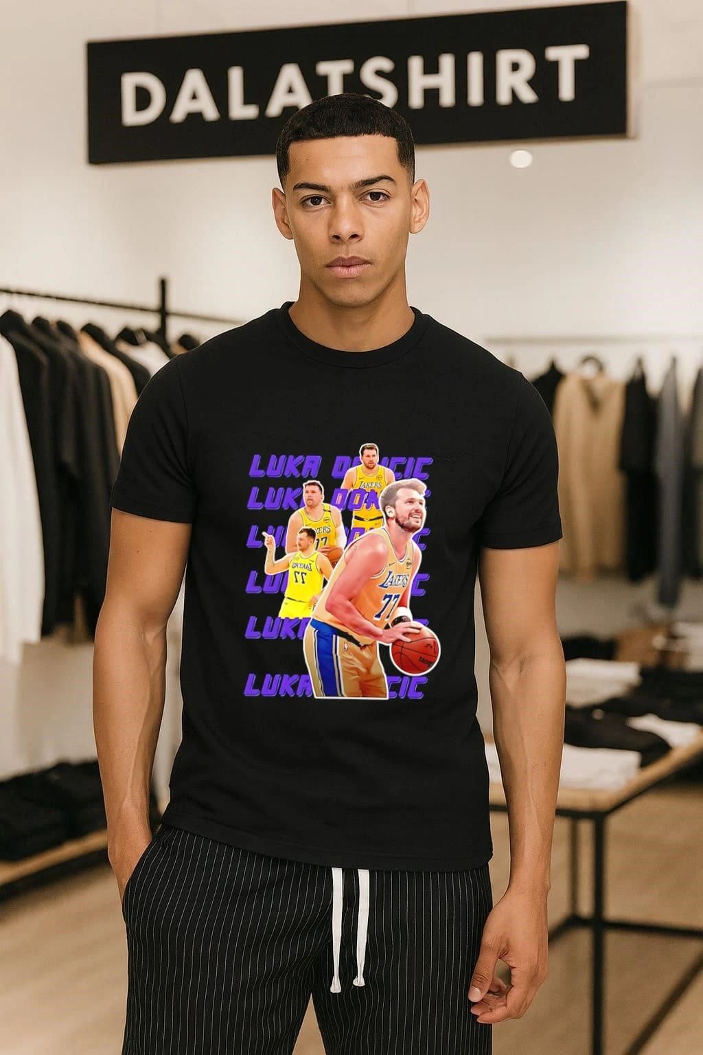 Luka Doncic Lakers 77 Action Shot Multiple Pose - Adult & Kids T-Shirts, Sweatshirts & Hoodies apparel design preview 1