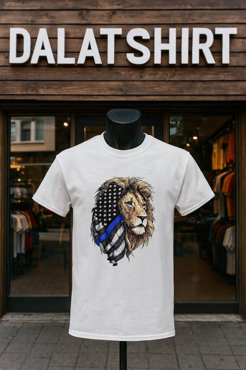Lion Head With American Flag Thin Blue Line Police - Adult & Kids T-Shirts, Sweatshirts & Hoodies apparel design preview 1