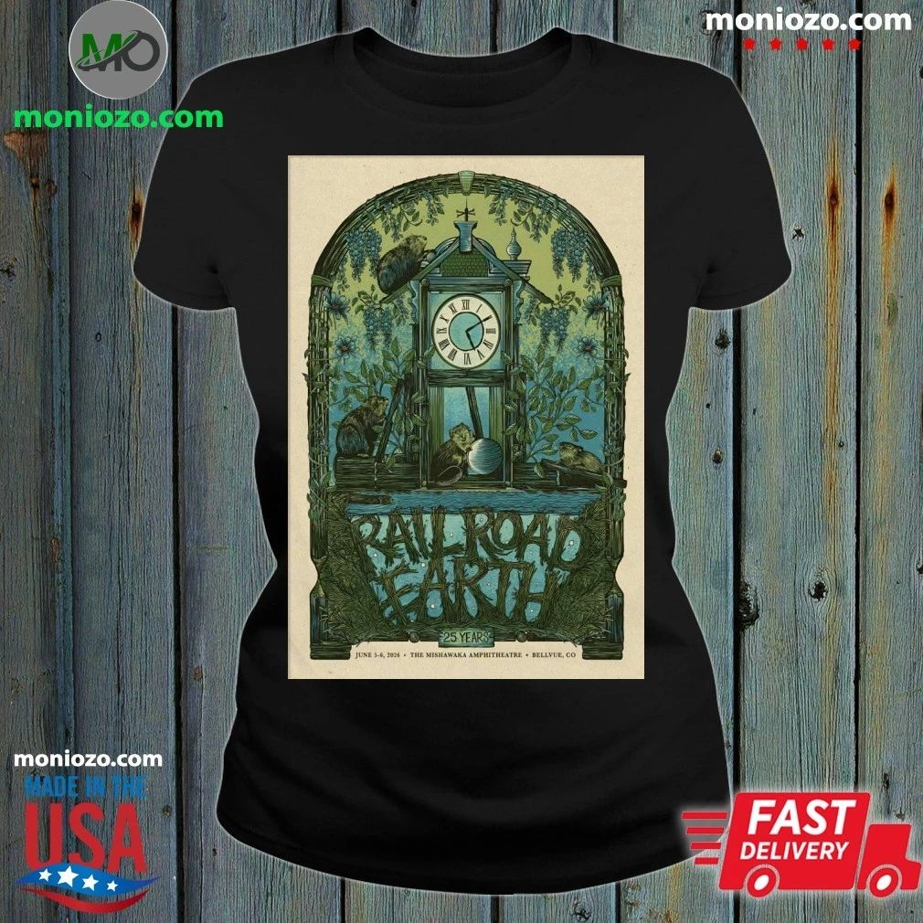 Railroad Earth Jun 5-6 2026 Mishawaka Amphitheatre in - Adult & Kids T-Shirts, Sweatshirts & Hoodies apparel design preview 1