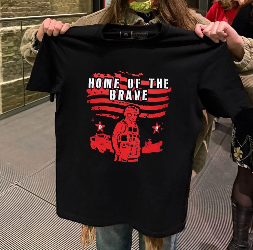 Home Of The Brave Soldier Military US Flag - Adult & Kids T-Shirts, Sweatshirts & Hoodies apparel design preview 2