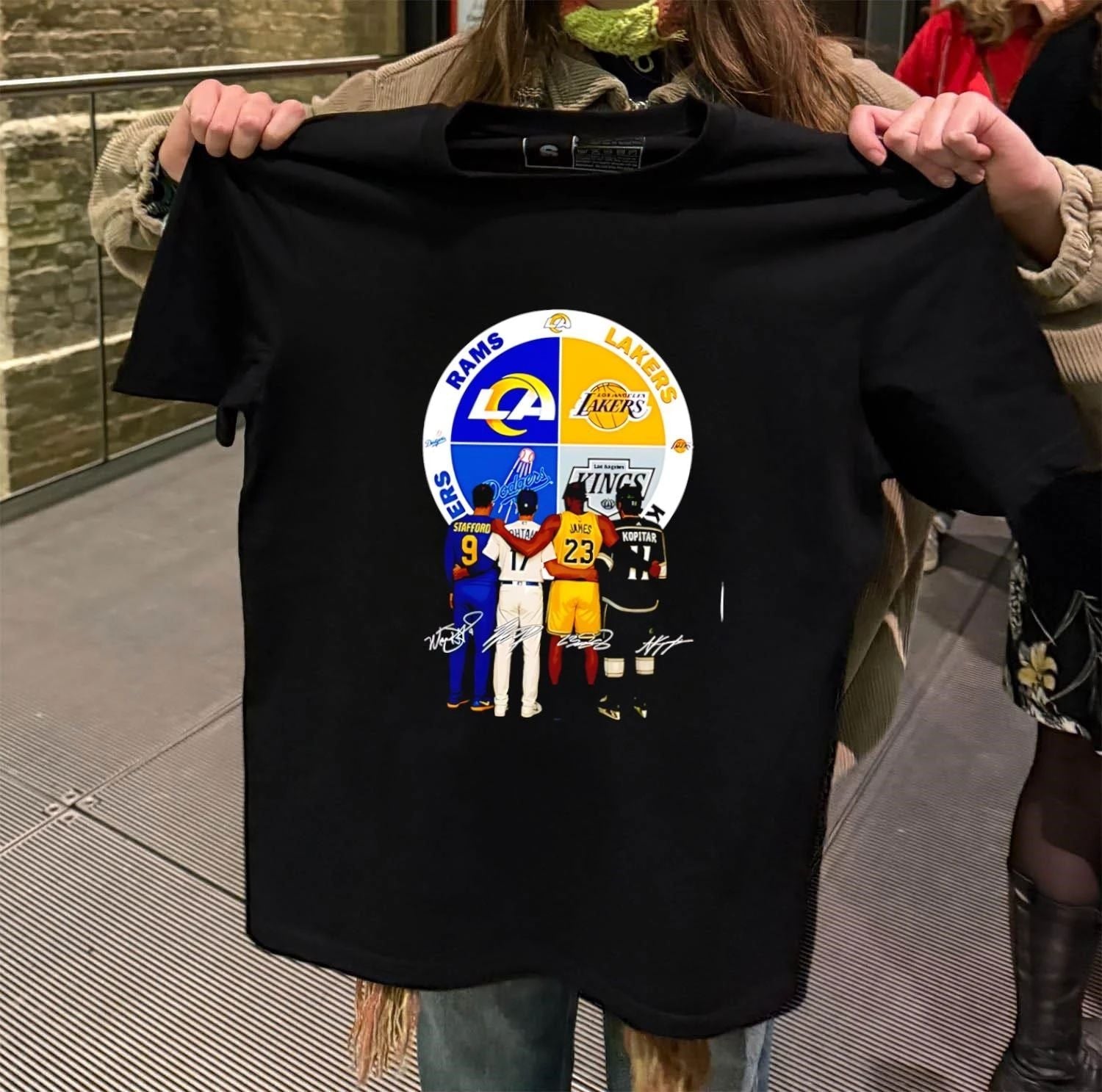 LA Rams Dodgers Lakers Kings logos and players - Adult & Kids T-Shirts, Sweatshirts & Hoodies apparel design preview 2