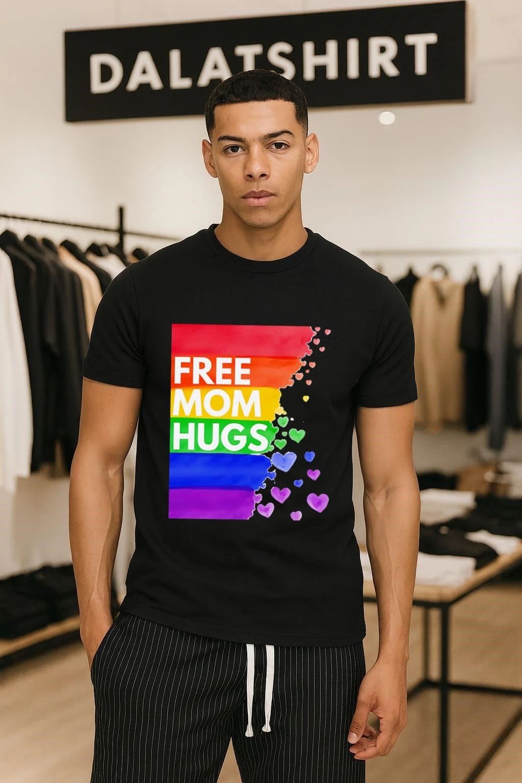 Free Mom Hugs LGBTQ Pride Rainbow Hearts Watercolor - Adult & Kids T-Shirts, Sweatshirts & Hoodies apparel design preview 1