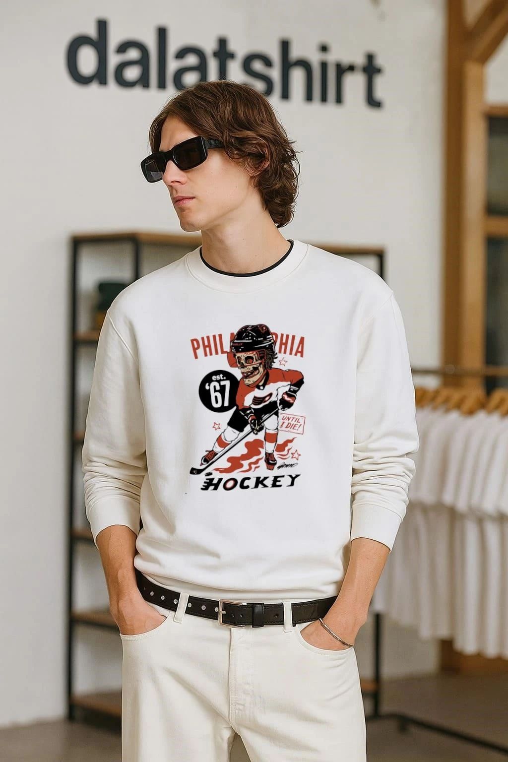 Philadelphia Hockey Est 67 Skeleton Player Until I - Adult & Kids T-Shirts, Sweatshirts & Hoodies apparel design preview 2