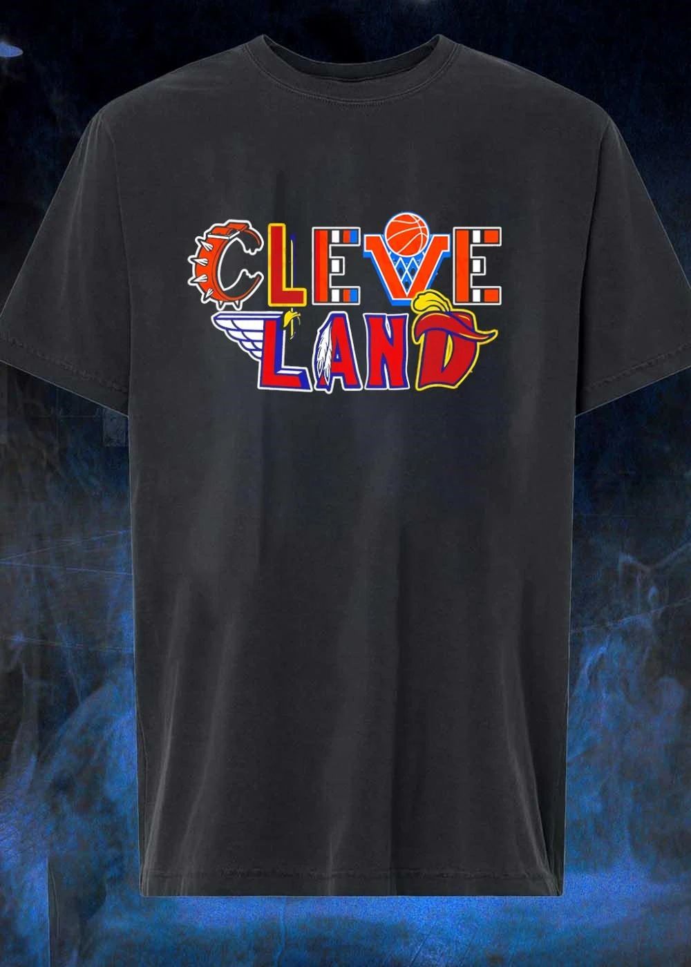 Cleveland Land Basketball Typography Multi - Adult & Kids T-Shirts, Sweatshirts & Hoodies apparel design preview 1