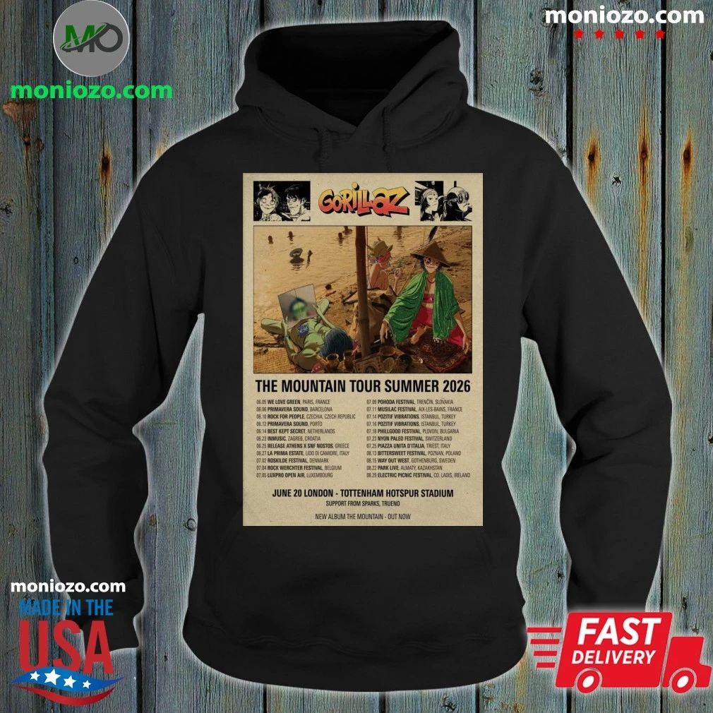 Original Gorillaz The Mountain Tour Summer 2026 - Adult & Kids T-Shirts, Sweatshirts & Hoodies apparel design preview 2