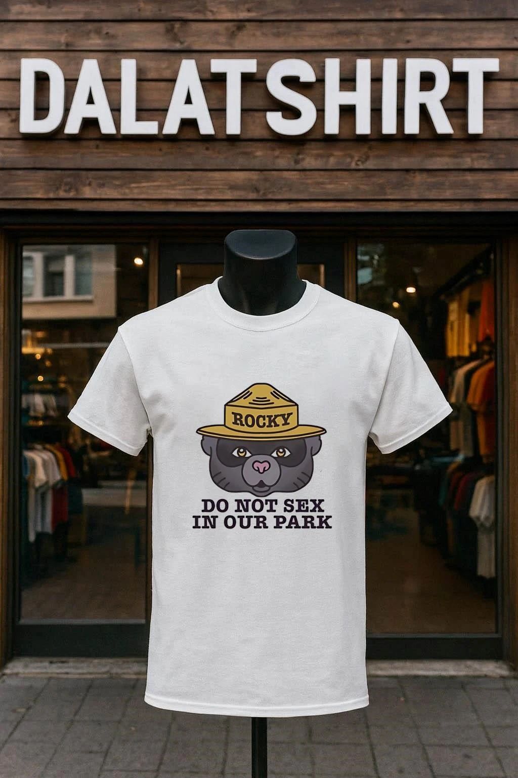 Rocky Raccoon Head Do Not Sex In Our Park - Adult & Kids T-Shirts, Sweatshirts & Hoodies apparel design preview 1