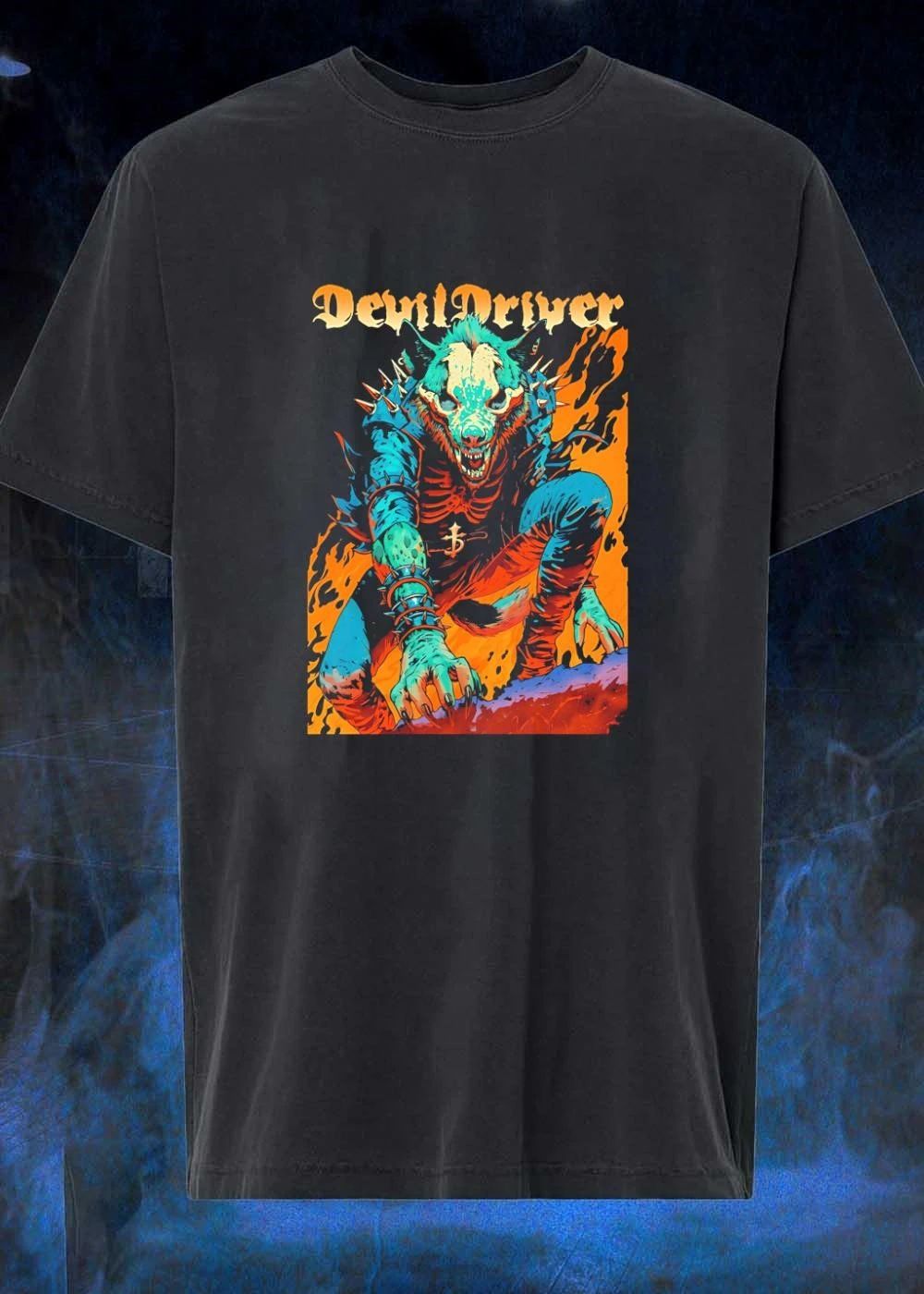 DevilDriver Skeletal Spiked Wolf Flames - Adult & Kids T-Shirts, Sweatshirts & Hoodies apparel design preview 1