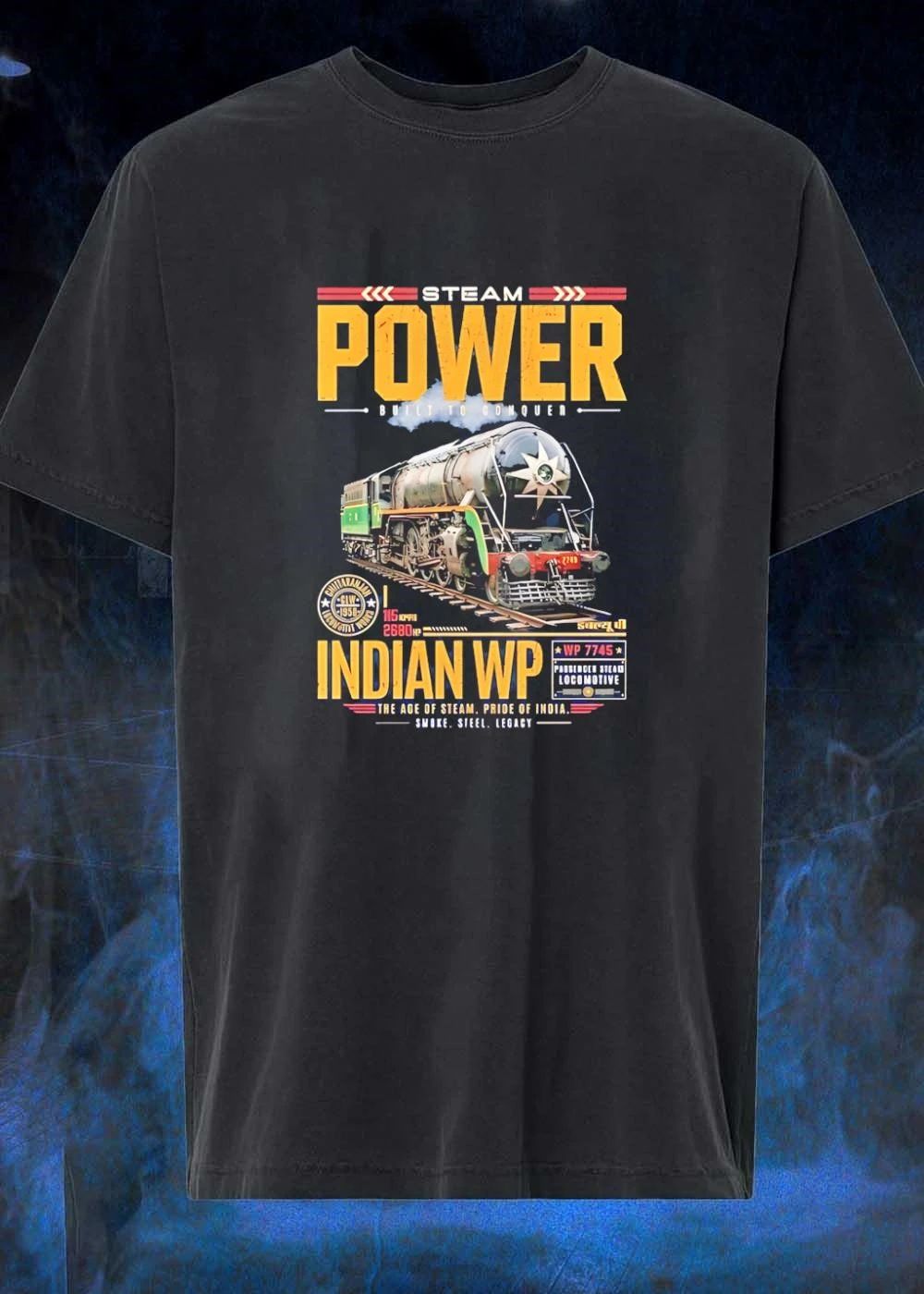 Steam Power Built To Conquer Indian Wp Locomotive - Adult & Kids T-Shirts, Sweatshirts & Hoodies apparel design preview 1