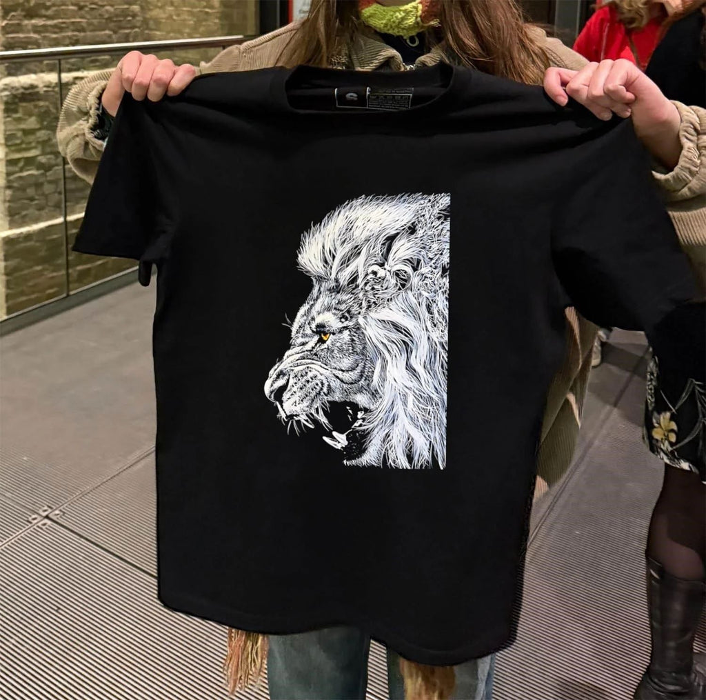 White Lion Head Roaring Black Background - Adult & Kids T-Shirts, Sweatshirts & Hoodies apparel design preview 2